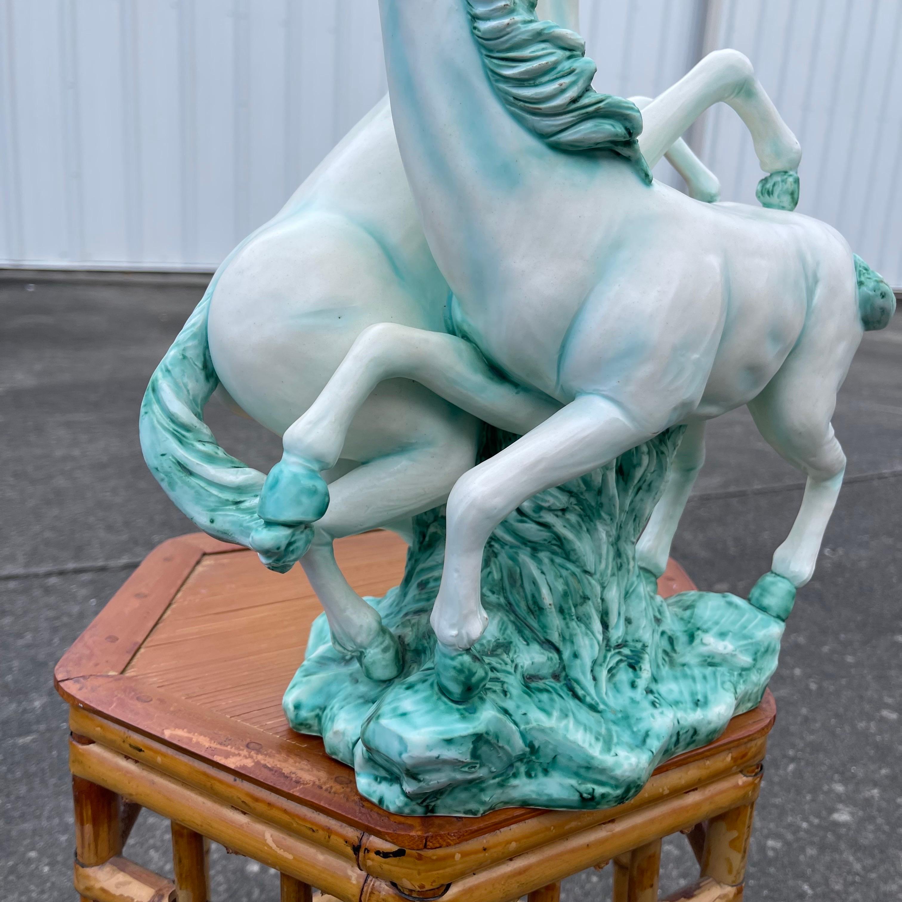 Mid-20th Century Italian Prancing Horse Glazed Ceramic Majolica Sculpture For Sale 3