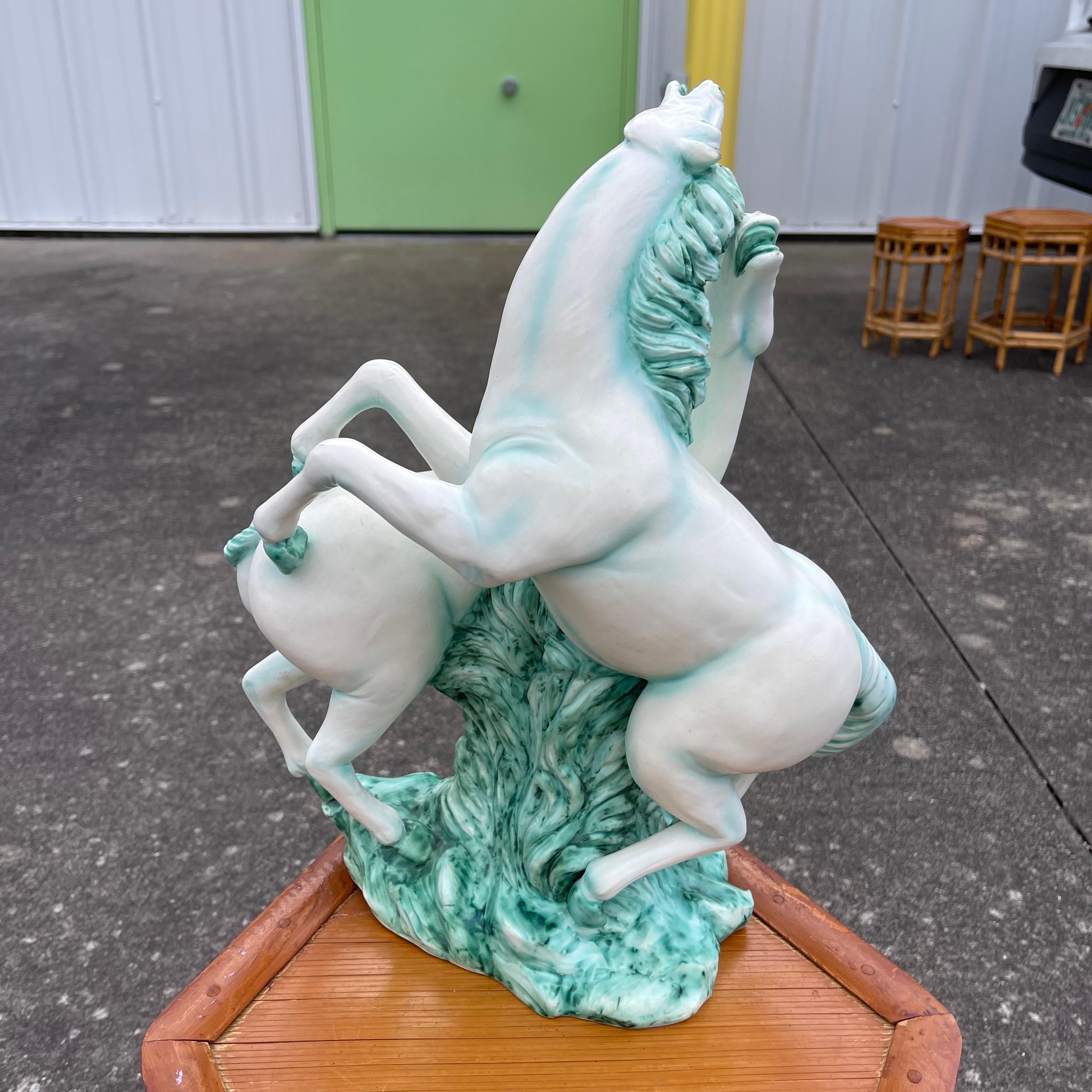 Mid-20th Century Italian Prancing Horse Glazed Ceramic Majolica Sculpture For Sale 4