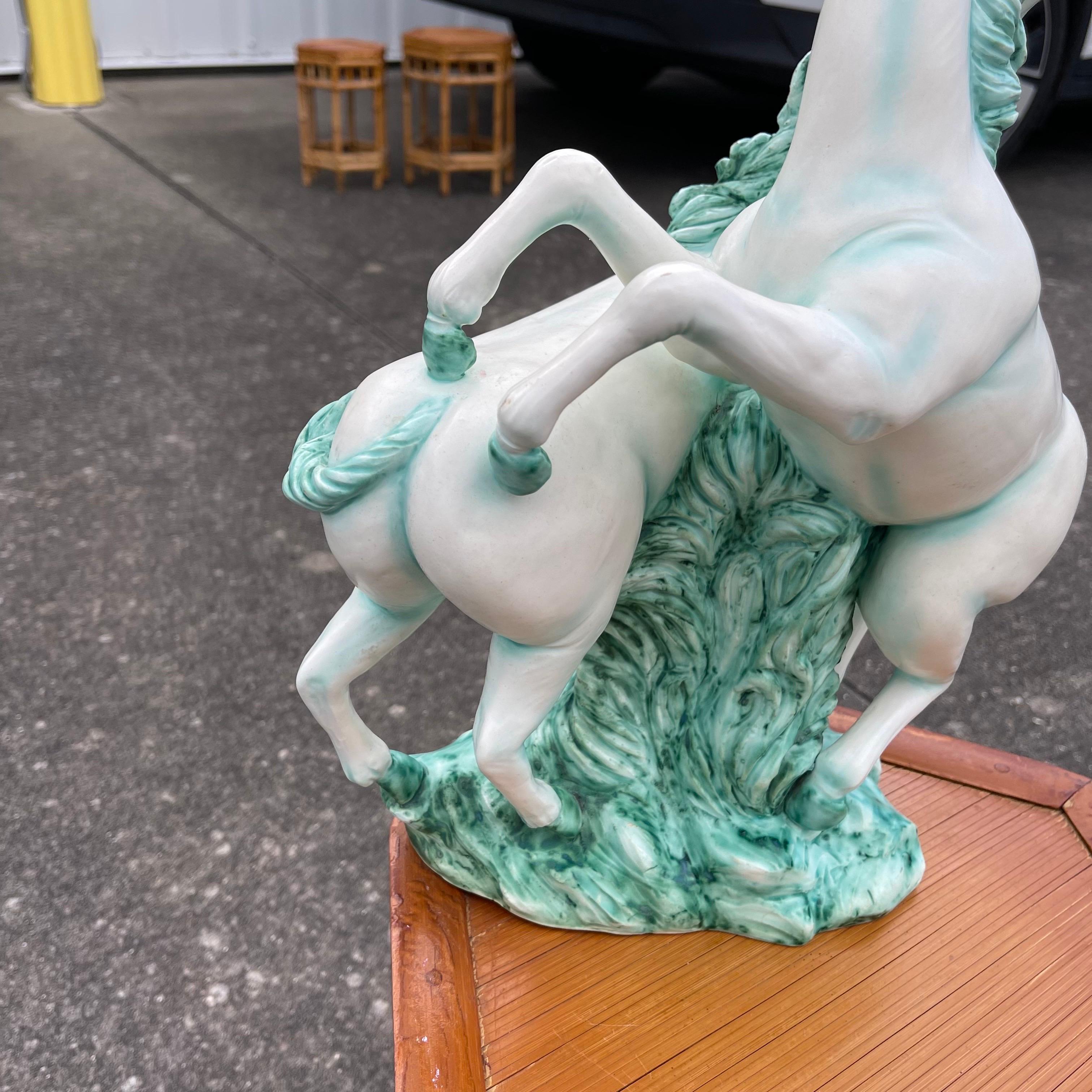 Mid-20th Century Italian Prancing Horse Glazed Ceramic Majolica Sculpture For Sale 5