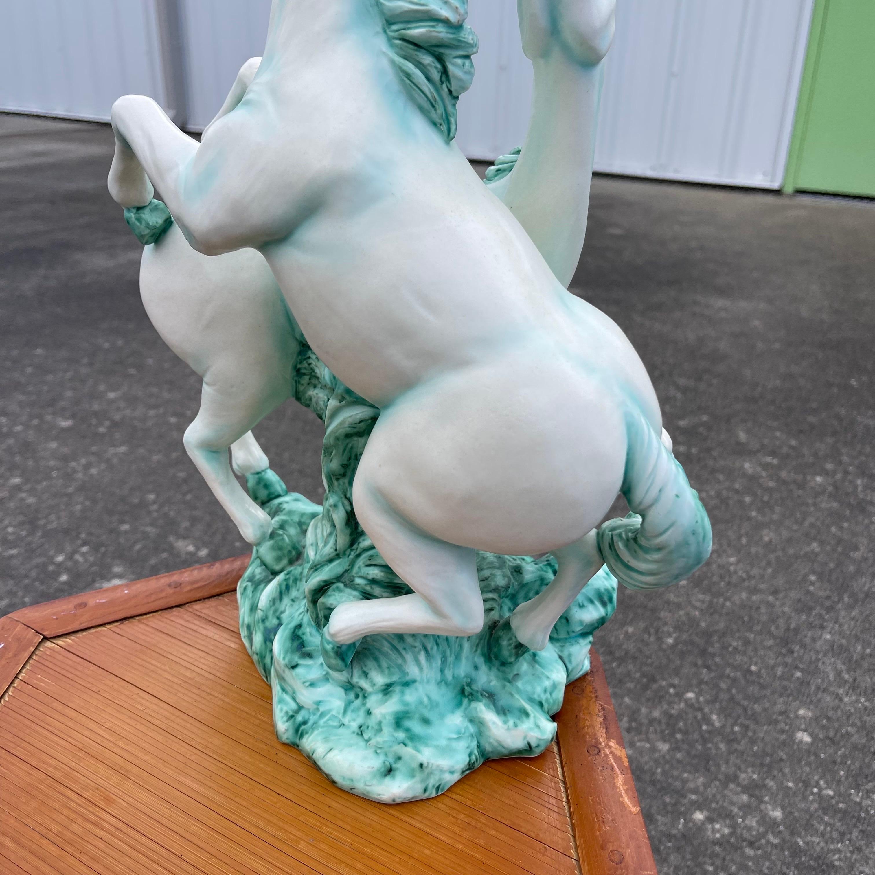 Mid-20th Century Italian Prancing Horse Glazed Ceramic Majolica Sculpture For Sale 6