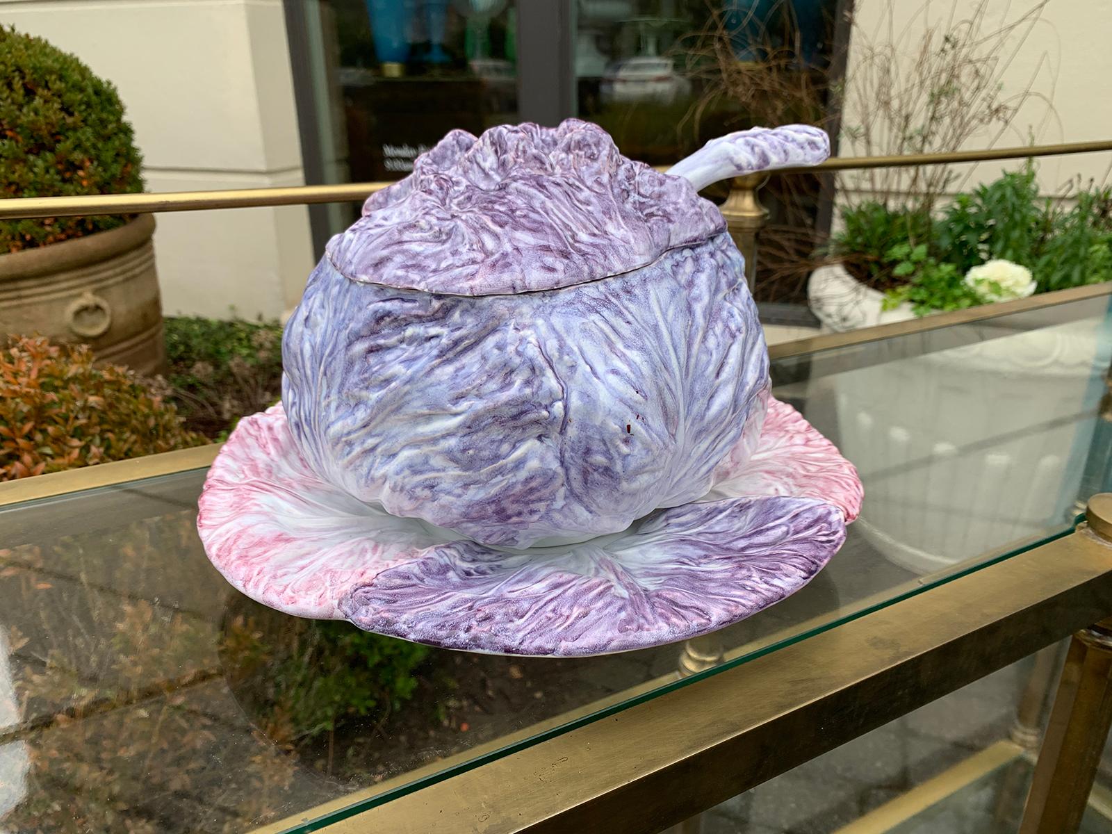 Mid-20th century Italian purple porcelain cabbage tureen with underplate and ladle
Marked 'Made in Italy'.