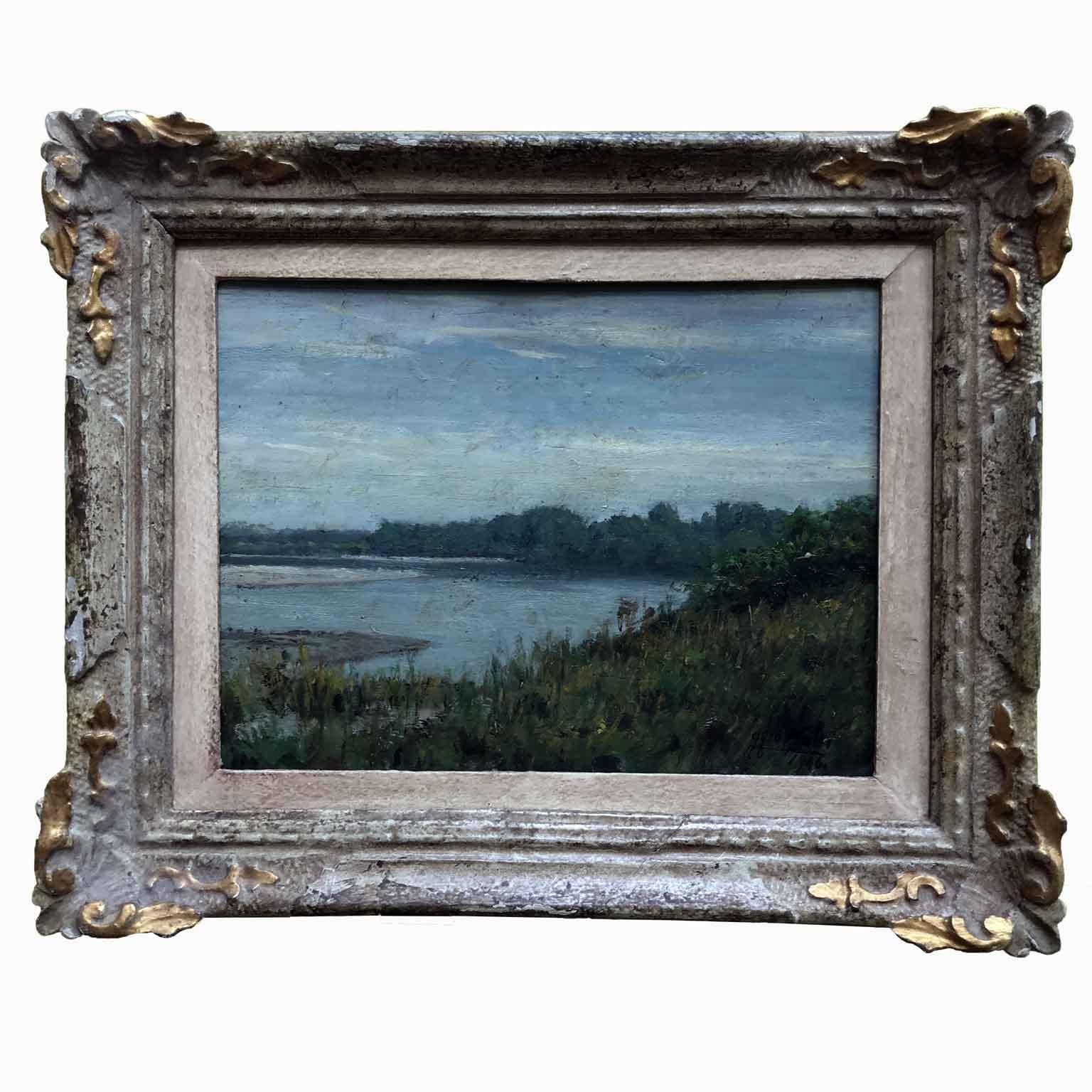 Mid-20th Century Italian  River Landscape Painting by Comolli Luigi 1946  3