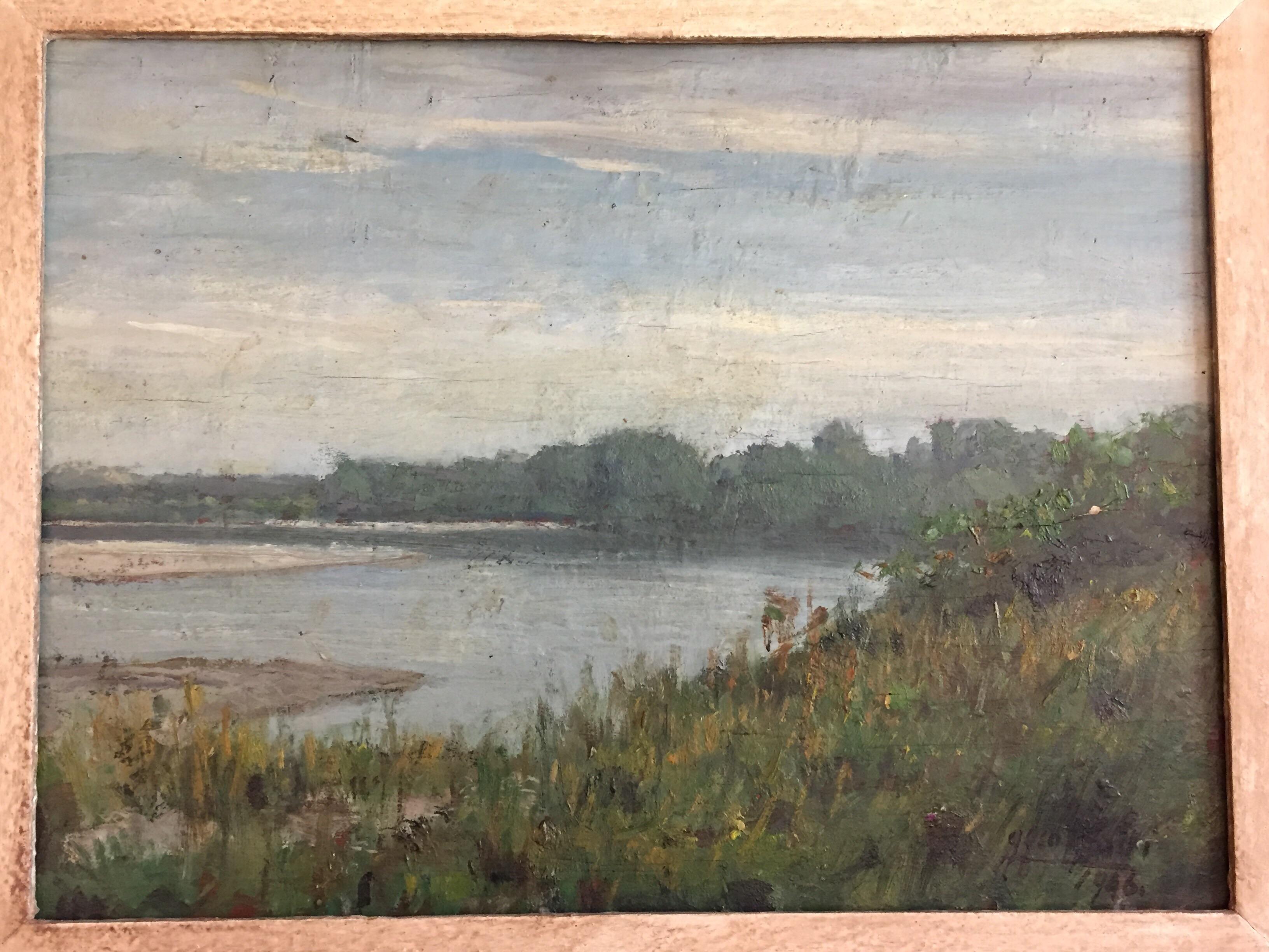 Mid-20th Century Italian  River Landscape Painting by Comolli Luigi 1946  1