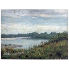 Mid-20th Century Italian  River Landscape Painting by Comolli Luigi 1946