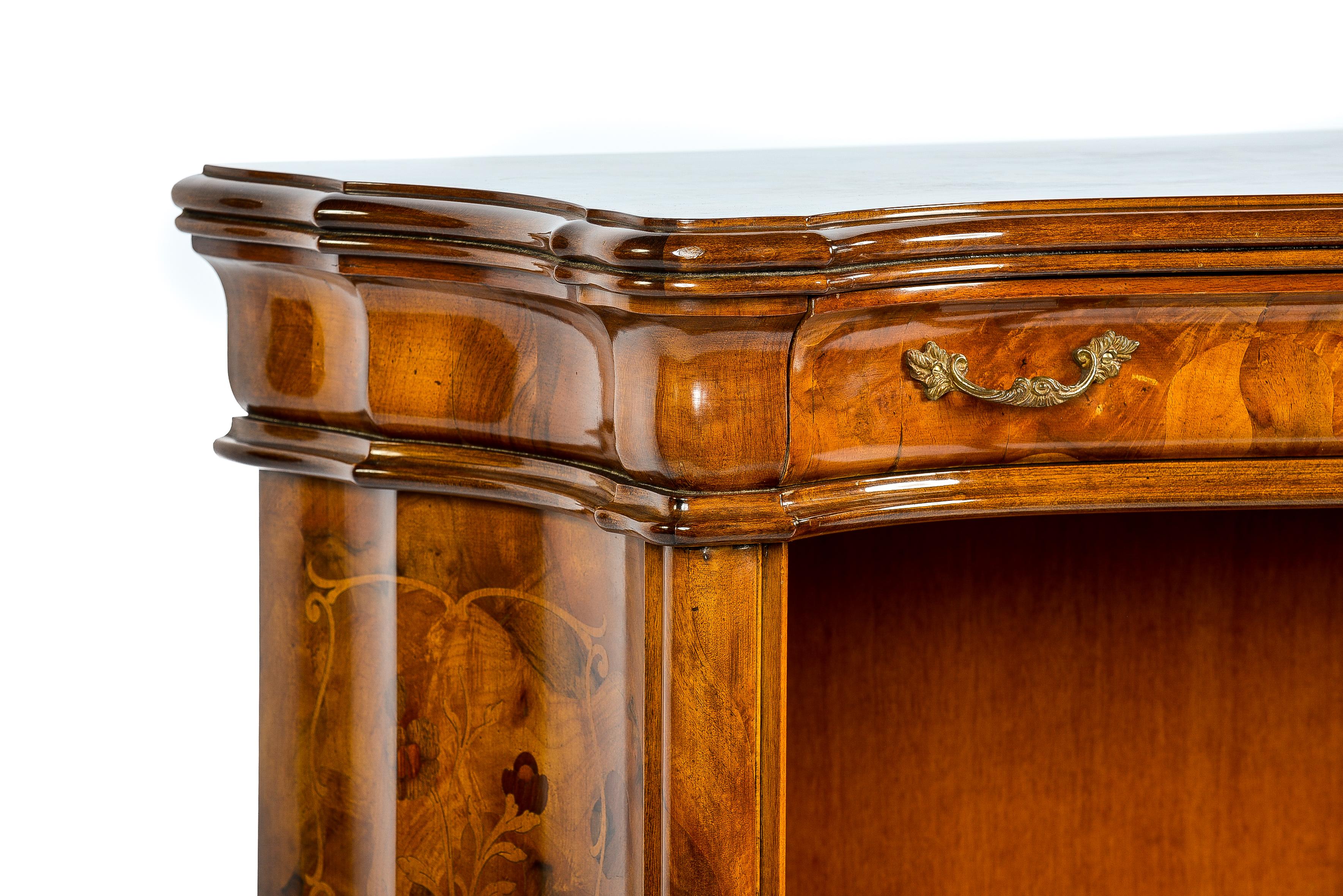 Mid 20th Century Italian Rococo Olivewood and Burl Walnut Inlaid Bookcase  For Sale at 1stDibs