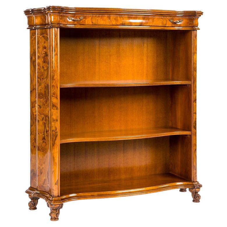 Mid 20th Century Italian Rococo Olivewood and Burl Walnut Inlaid Bookcase For Sale