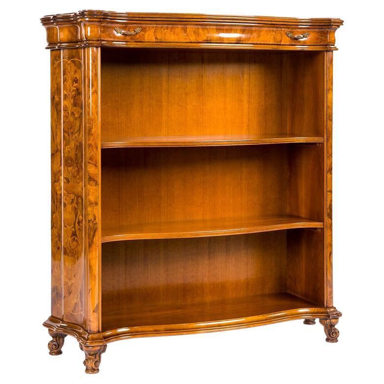 Mid 20th Century Italian Rococo Olivewood and Burl Walnut Inlaid Bookcase