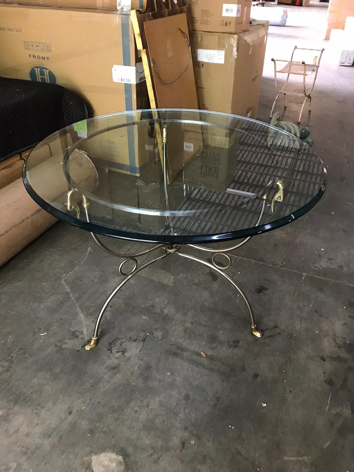 Mid-20th Century Italian Round Gueridon Table with Swans & Glass Top, circa 1970 5