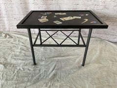 Mid-20th Century Italian Scagliola Inlaid Side Table with Metal Base