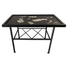 Mid-20th Century Italian Scagliola Inlaid Side Table with Metal Base