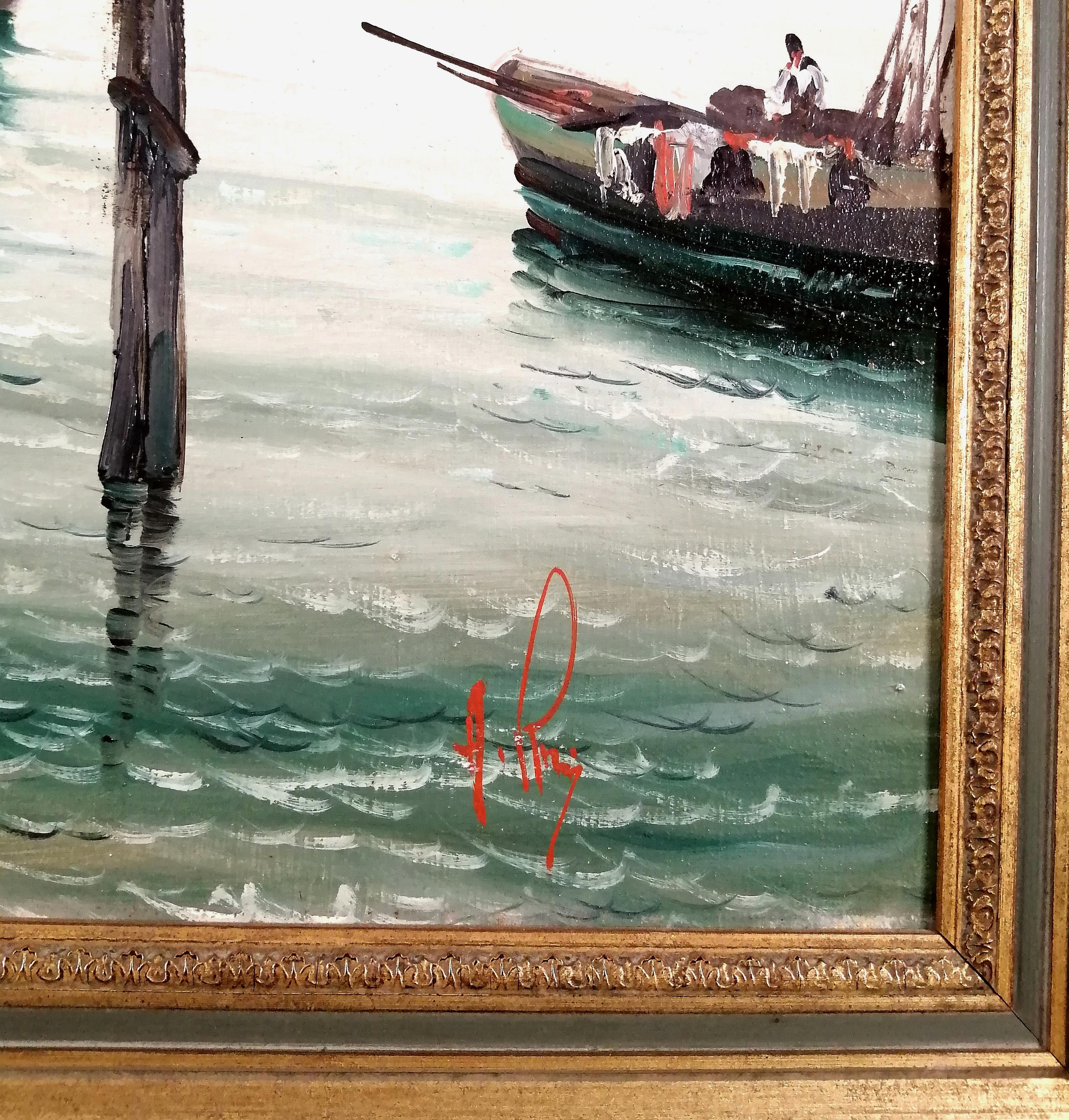 Bay of Naples - Large Mid 20th Century Italian Coastal Seascape Oil Painting For Sale 4