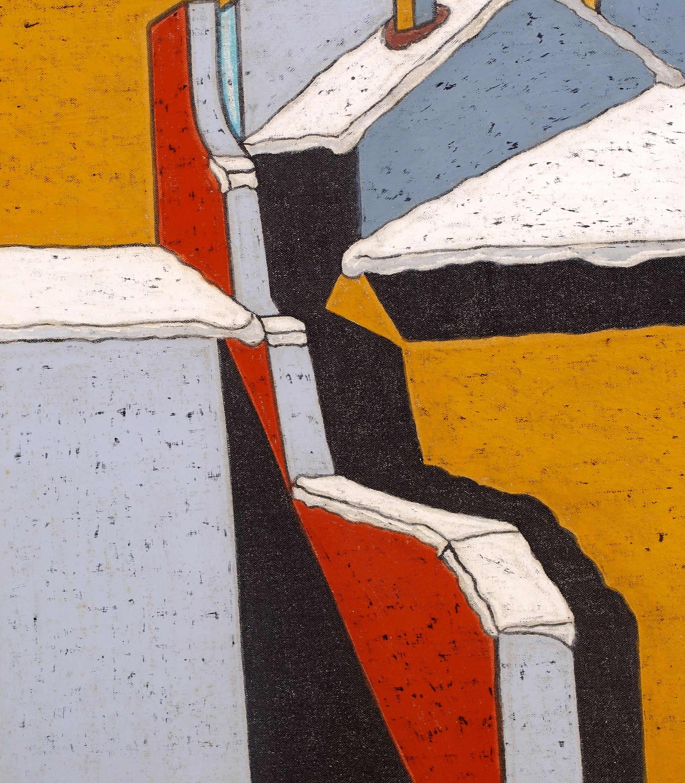 Snowy Cityscape - Mid 20th Century Italian Cubist Winter Rooftops Oil Painting For Sale 2