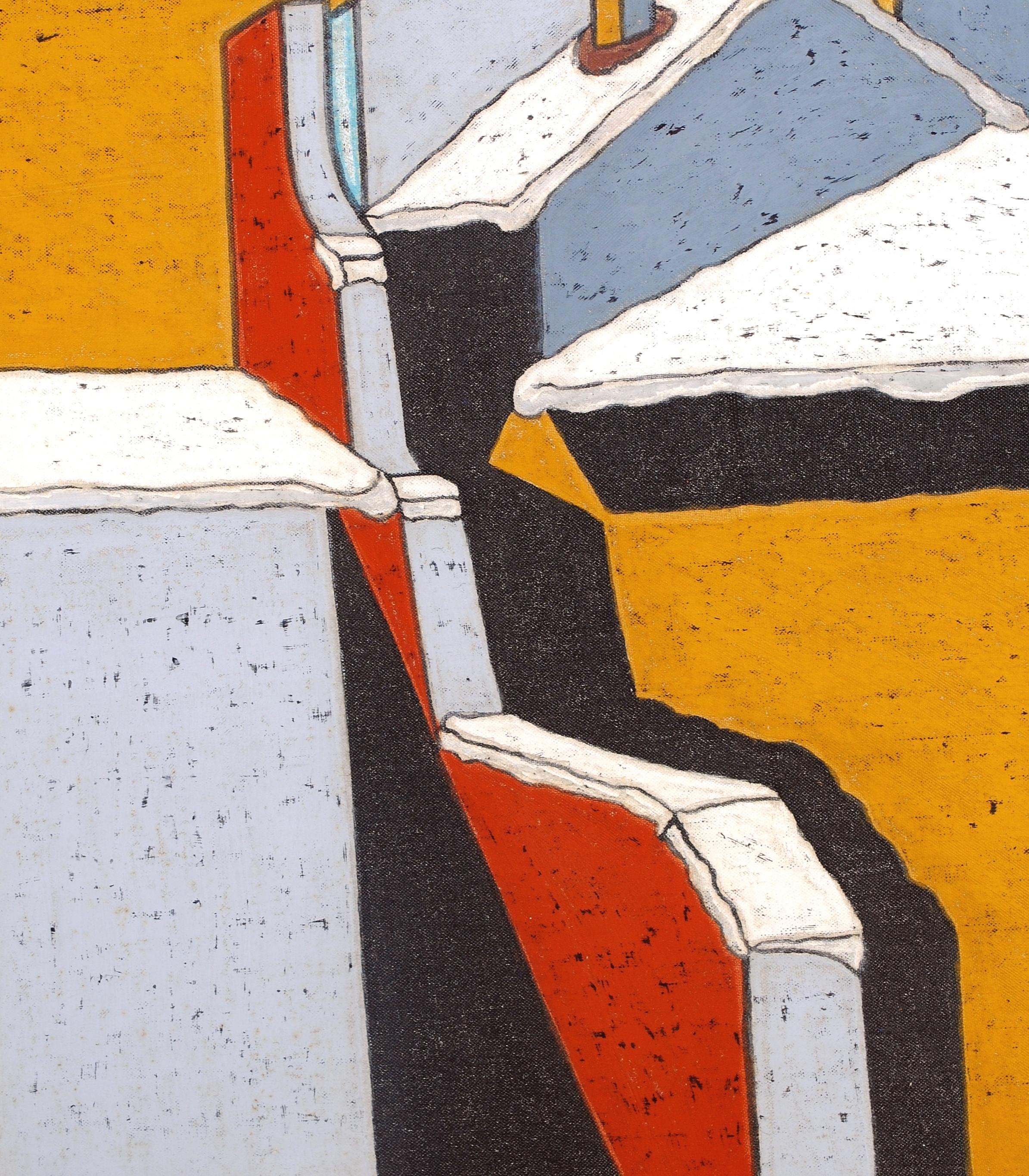 Snowy Cityscape - Mid 20th Century Italian Cubist Winter Rooftops Oil Painting For Sale 3