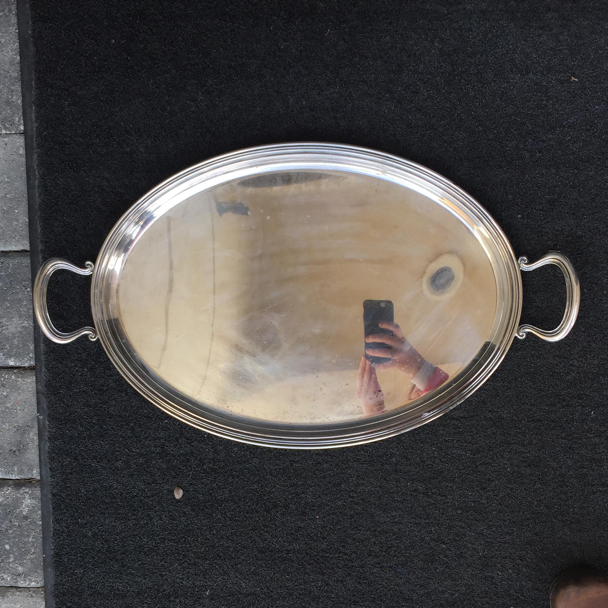Mid-20th century Italian silver drinks oval serving tray.