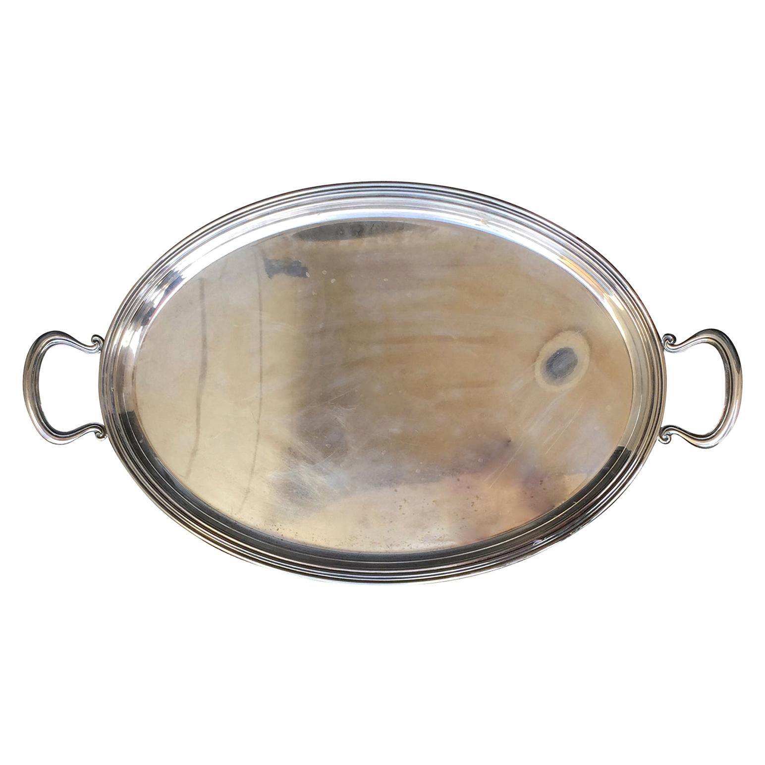 Mid-20th Century Italian Silver Drinks Oval Serving Tray