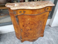 Mid 20th Century Italian Single Door Credenza with Marquetry & a Marble Top