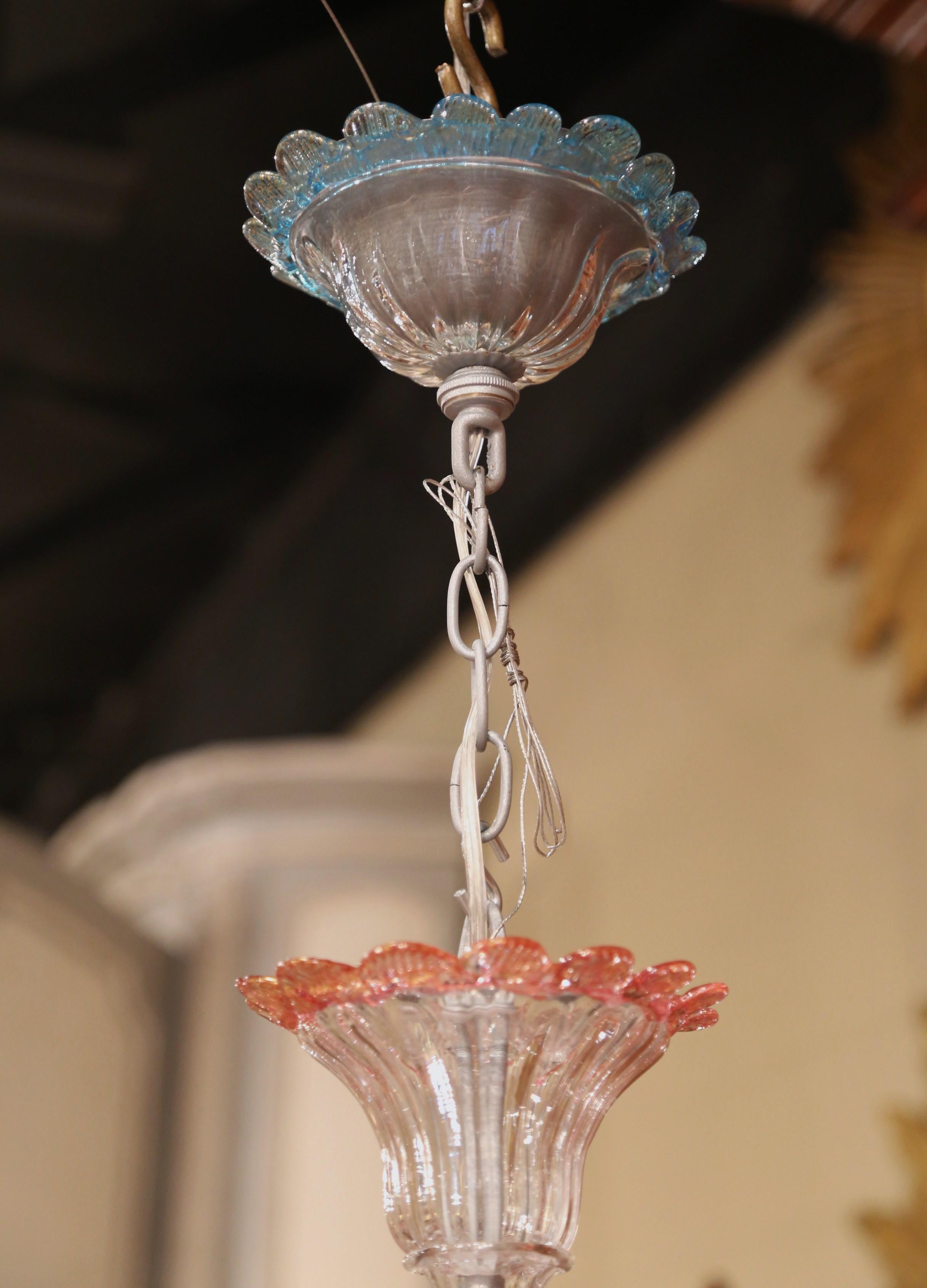 20th Century Italian Blown Glass Murano Six-Light Chandelier with Floral Motifs 5