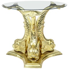 Mid-20th Century Italian Solid Brass Cast Carp Glass Top Center Table