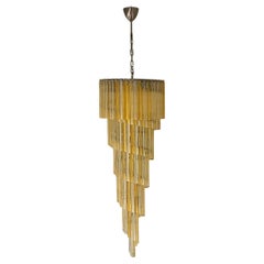 Mid-20th Century Italian Spiral Chandelier with Amber & Clear Venini Glass