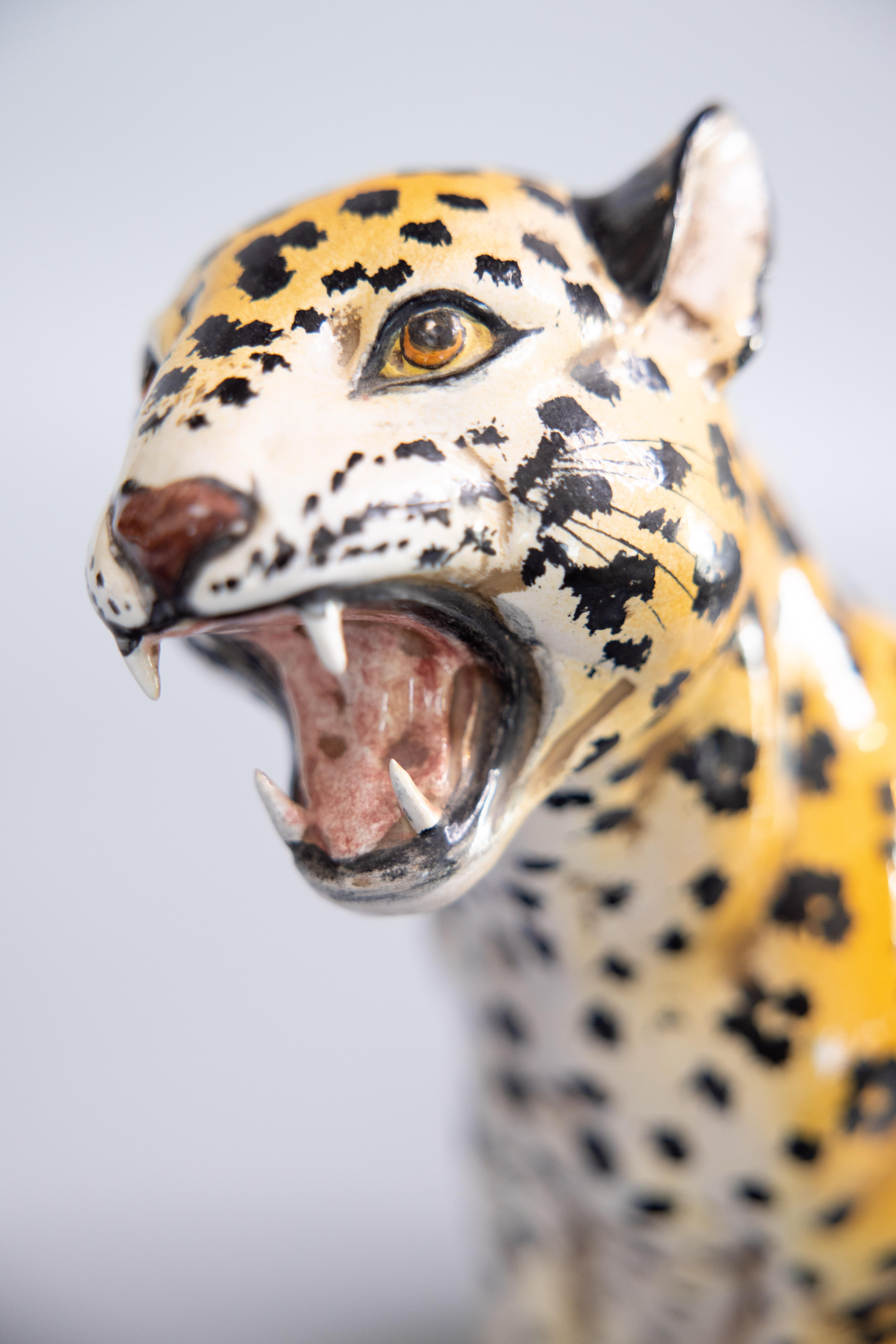 Hollywood Regency Mid-20th Century Italian Terracotta Growling Leopard Sculpture