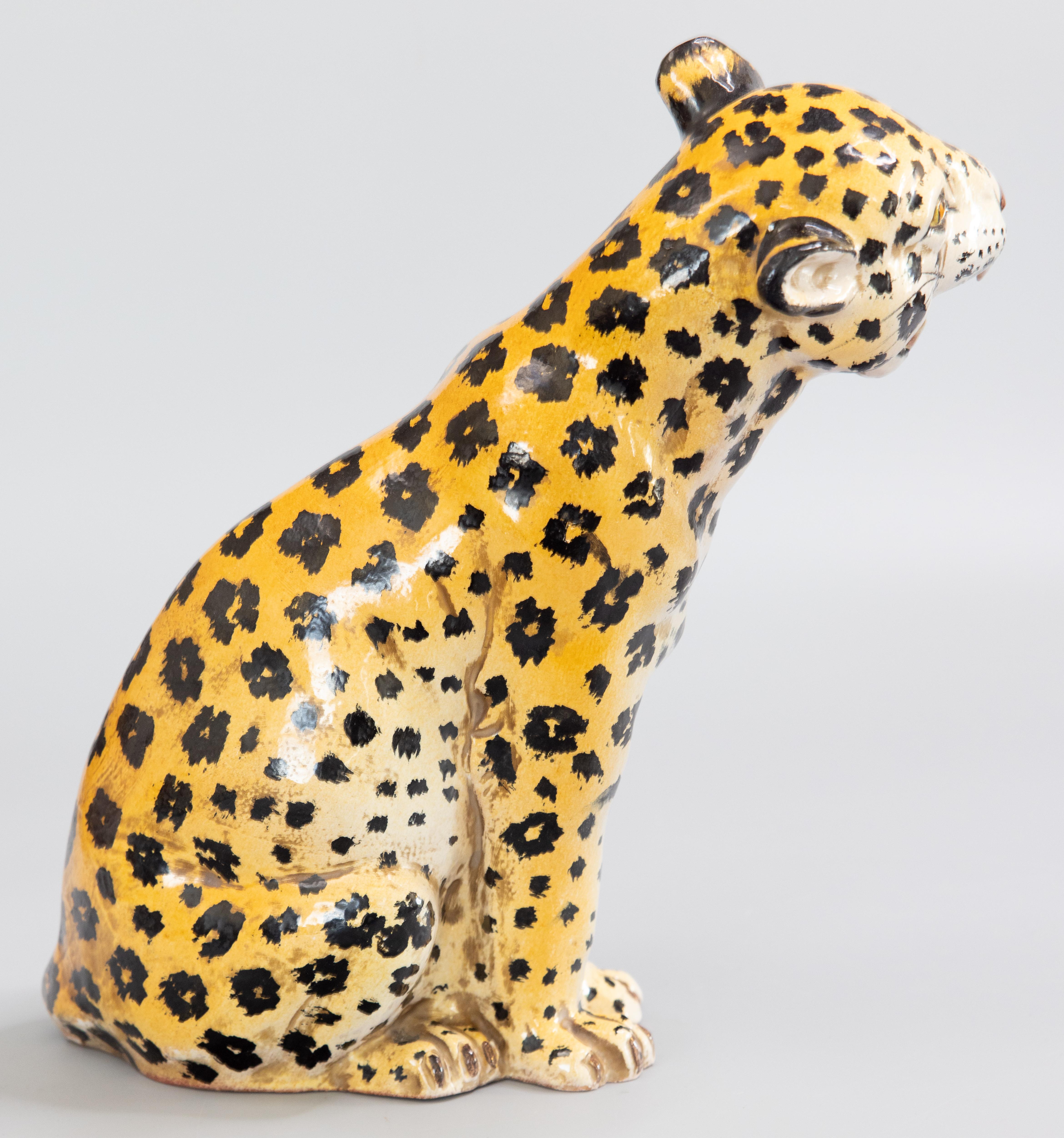 Glazed Mid-20th Century Italian Terracotta Growling Leopard Sculpture
