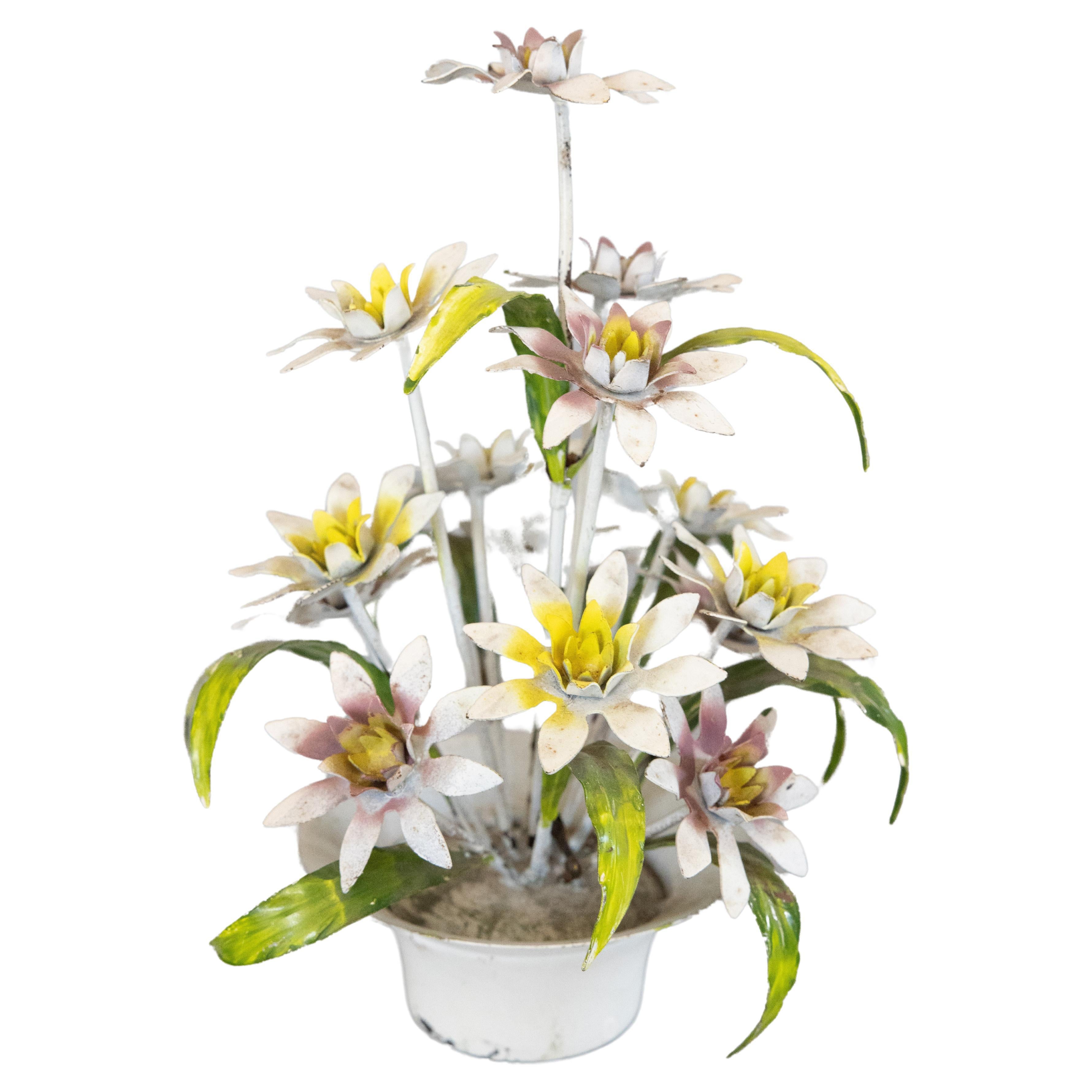 Mid-20th Century Italian Tole Flower Pot Floral Arrangement  For Sale