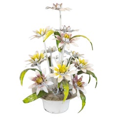 Mid-20th Century Italian Tole Flower Pot Floral Arrangement 