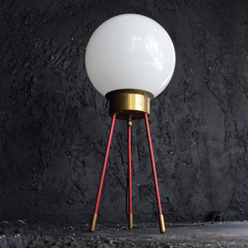 Hand-Crafted Mid-20th Century Italian Tripod Brass and Milk Shade Lamp For Sale
