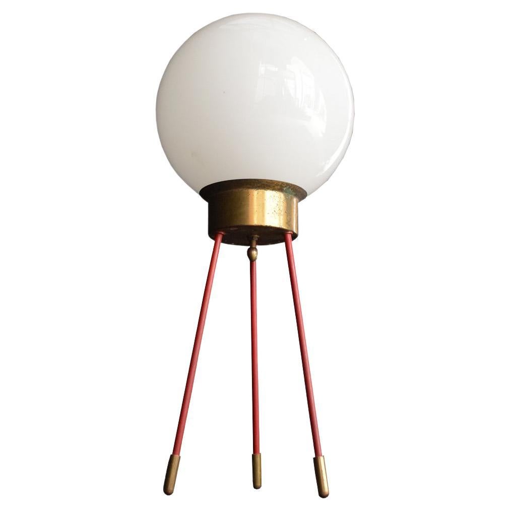 Mid-20th Century Italian Tripod Brass and Milk Shade Lamp For Sale