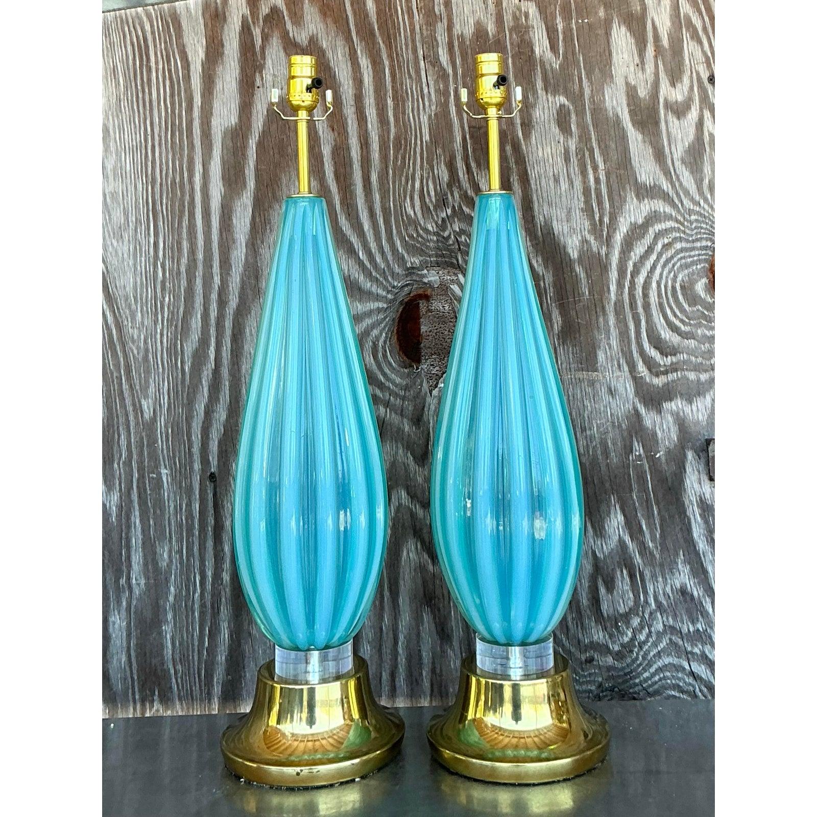 Lampade in vetro turchese di Murano della metà del XX secolo In condizioni buone in vendita a West Palm Beach, FL