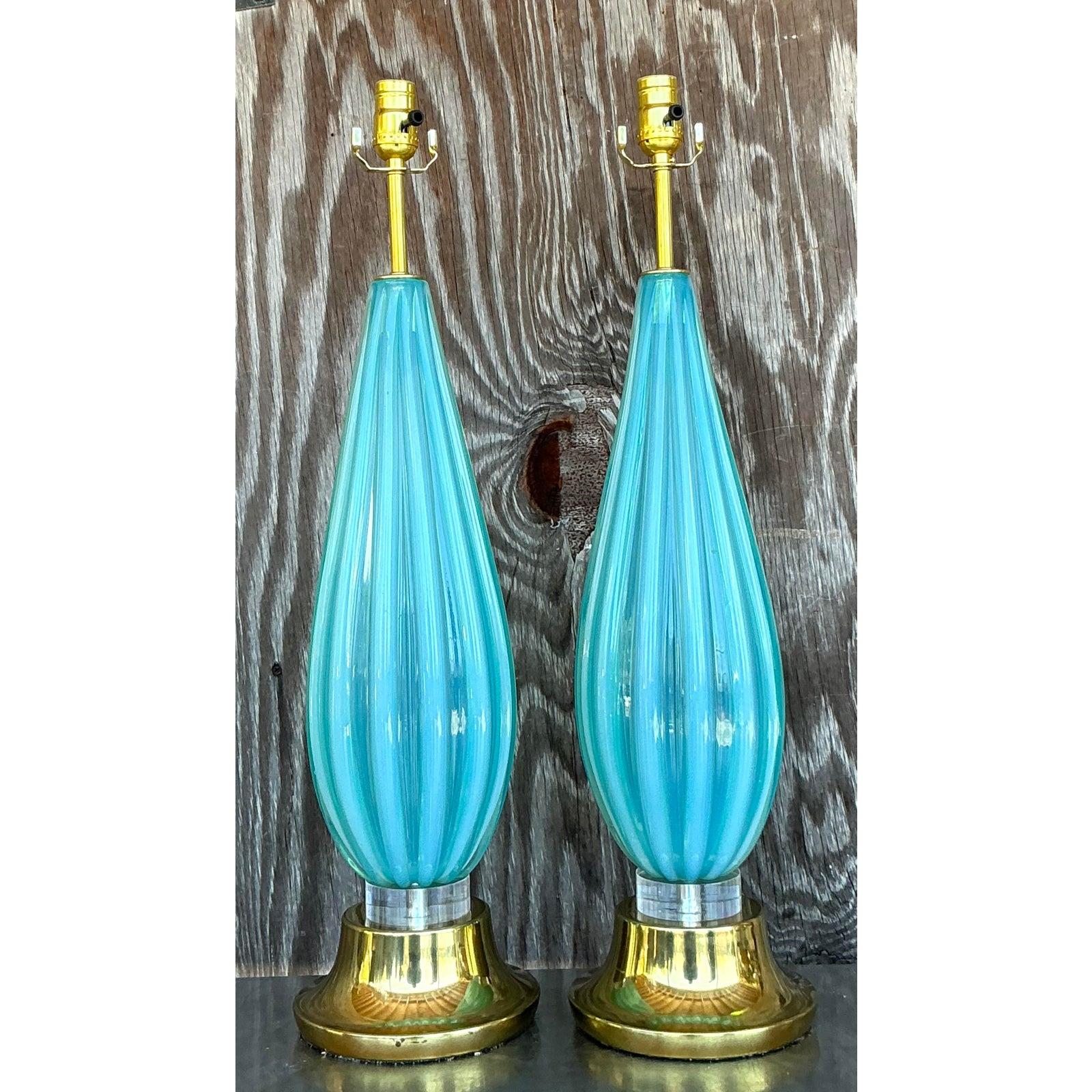 Lampade in vetro turchese di Murano della metà del XX secolo in vendita 1
