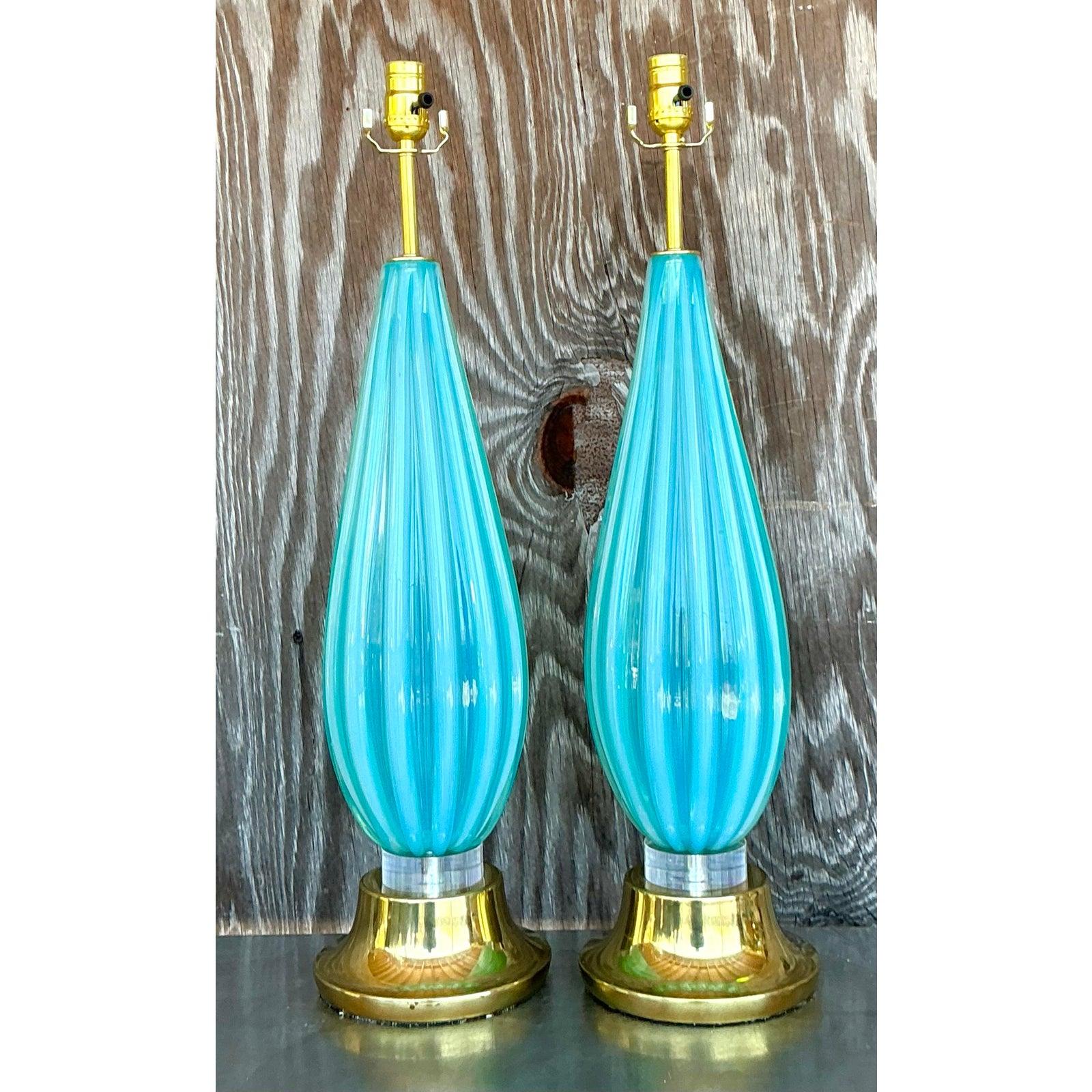 Lampade in vetro turchese di Murano della metà del XX secolo in vendita 2