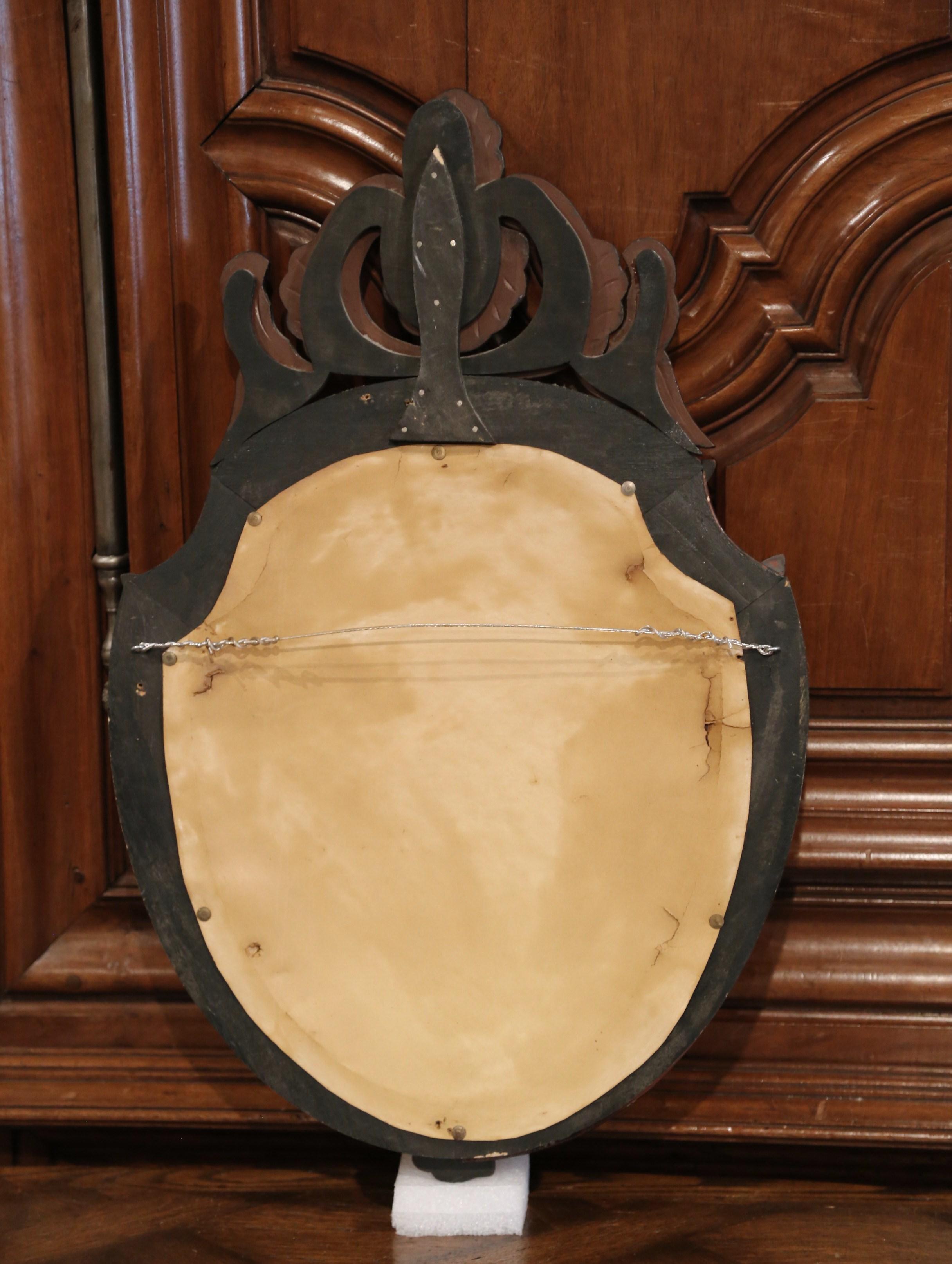 Mid-20th Century Italian Venetian Beveled Mirror with Painted Floral Etching 4