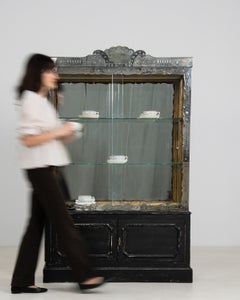 Mid-20th Century Italian Venetian Glass and Wood Vitrine Cabinet, Circa 1950