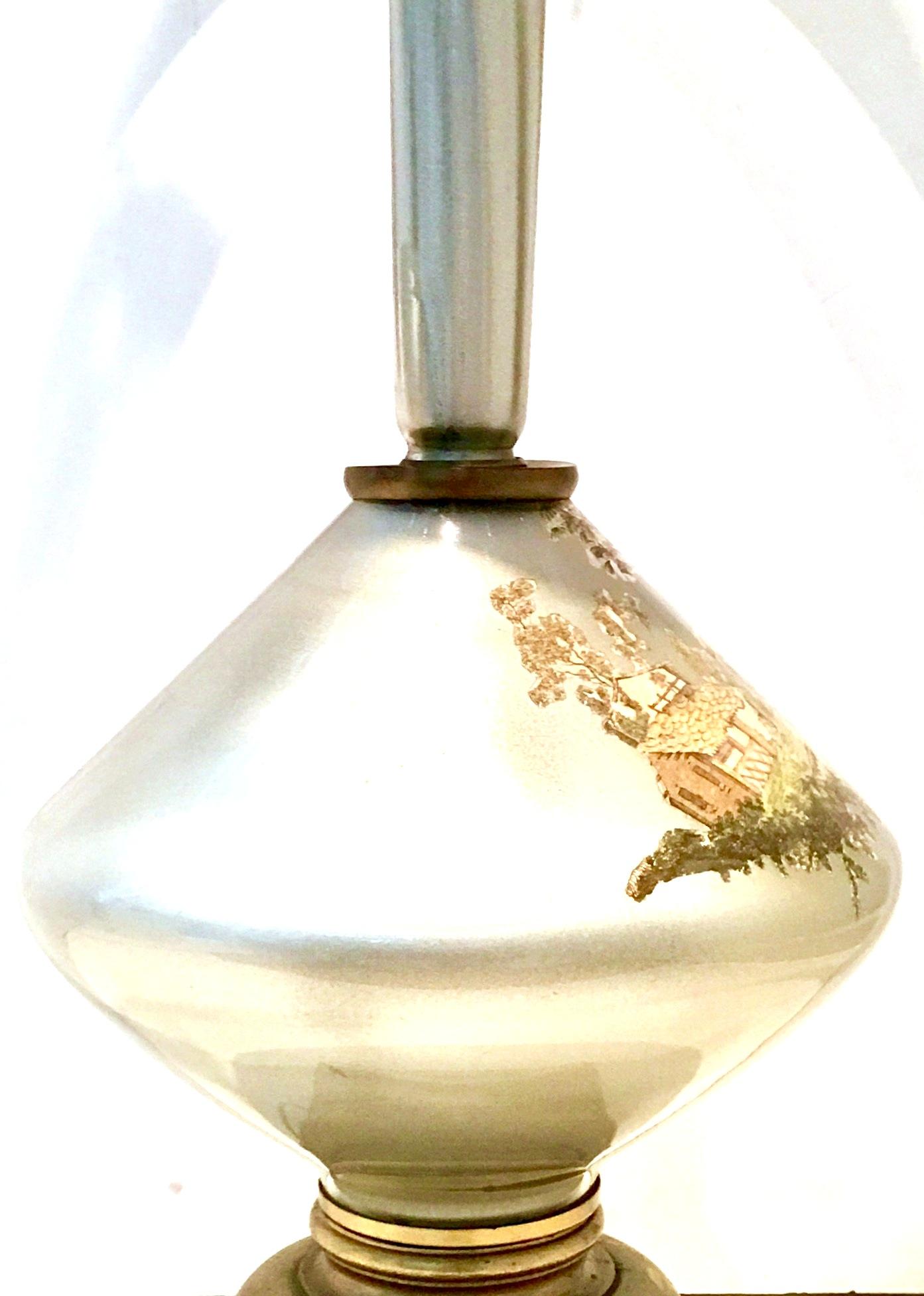 Mid-20th Century Italian Venetian Glass Eglomise Silver Leaf Decalcomania Lamp For Sale 4