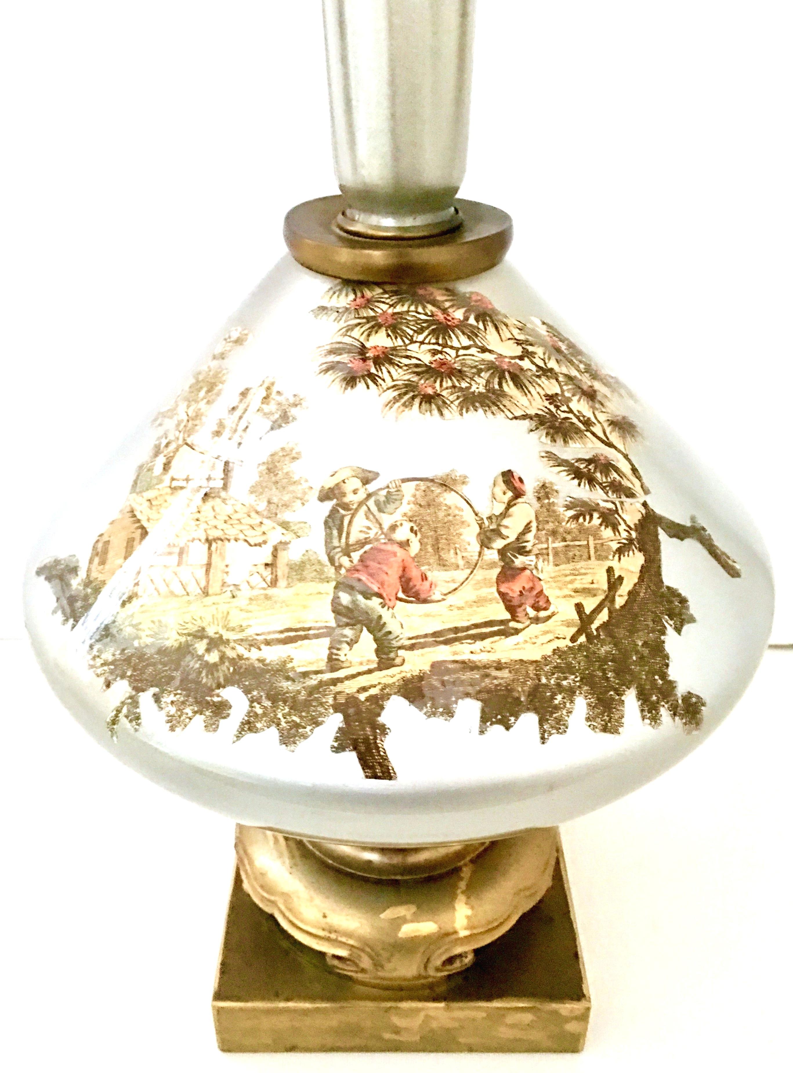 Mid-20th Century Italian Venetian Glass Eglomise Silver Leaf Decalcomania Lamp For Sale 2