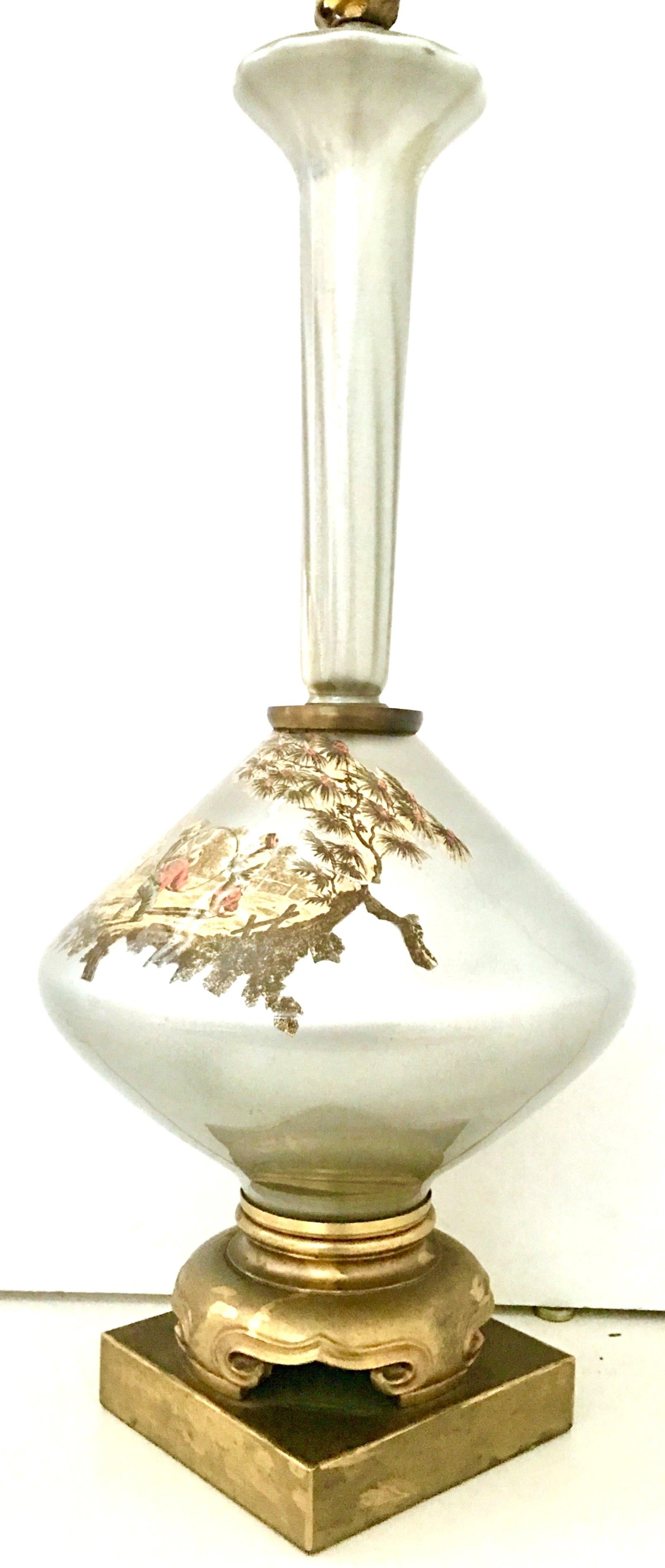 Art Glass Mid-20th Century Italian Venetian Glass Eglomise Silver Leaf Decalcomania Lamp For Sale