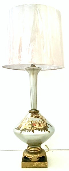 Mid-20th Century Italian Venetian Glass Églomisé Silver Leaf Decalcomania Lamp