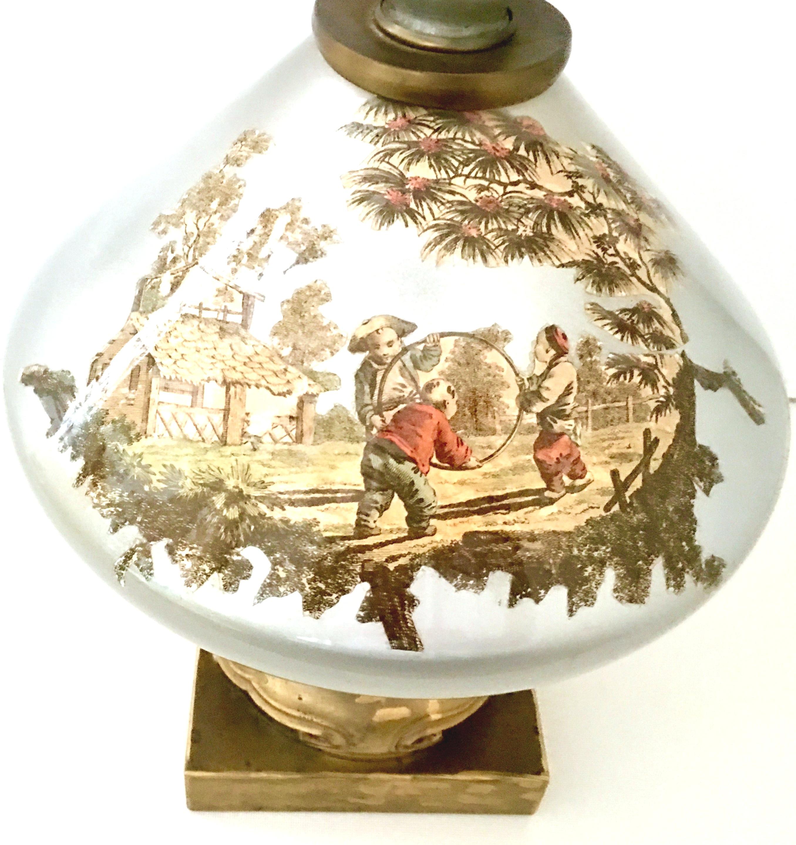 Mid-20th Century Italian Venetian Glass Eglomise Silver Leaf Decalcomania Lamp For Sale 3