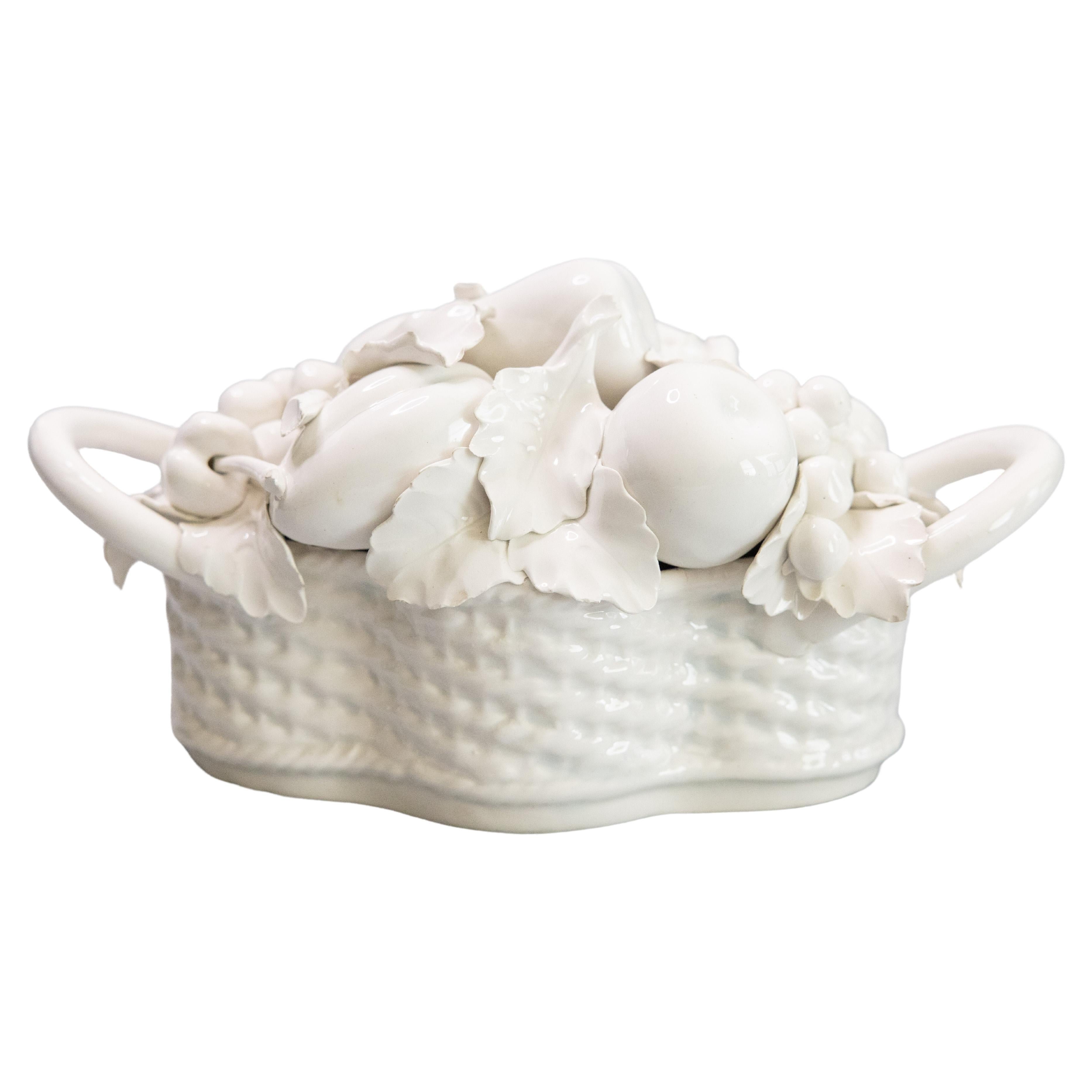 Mid-20th Century Italian White Blanc De Chine Creamware Fruit Basket Centerpiece