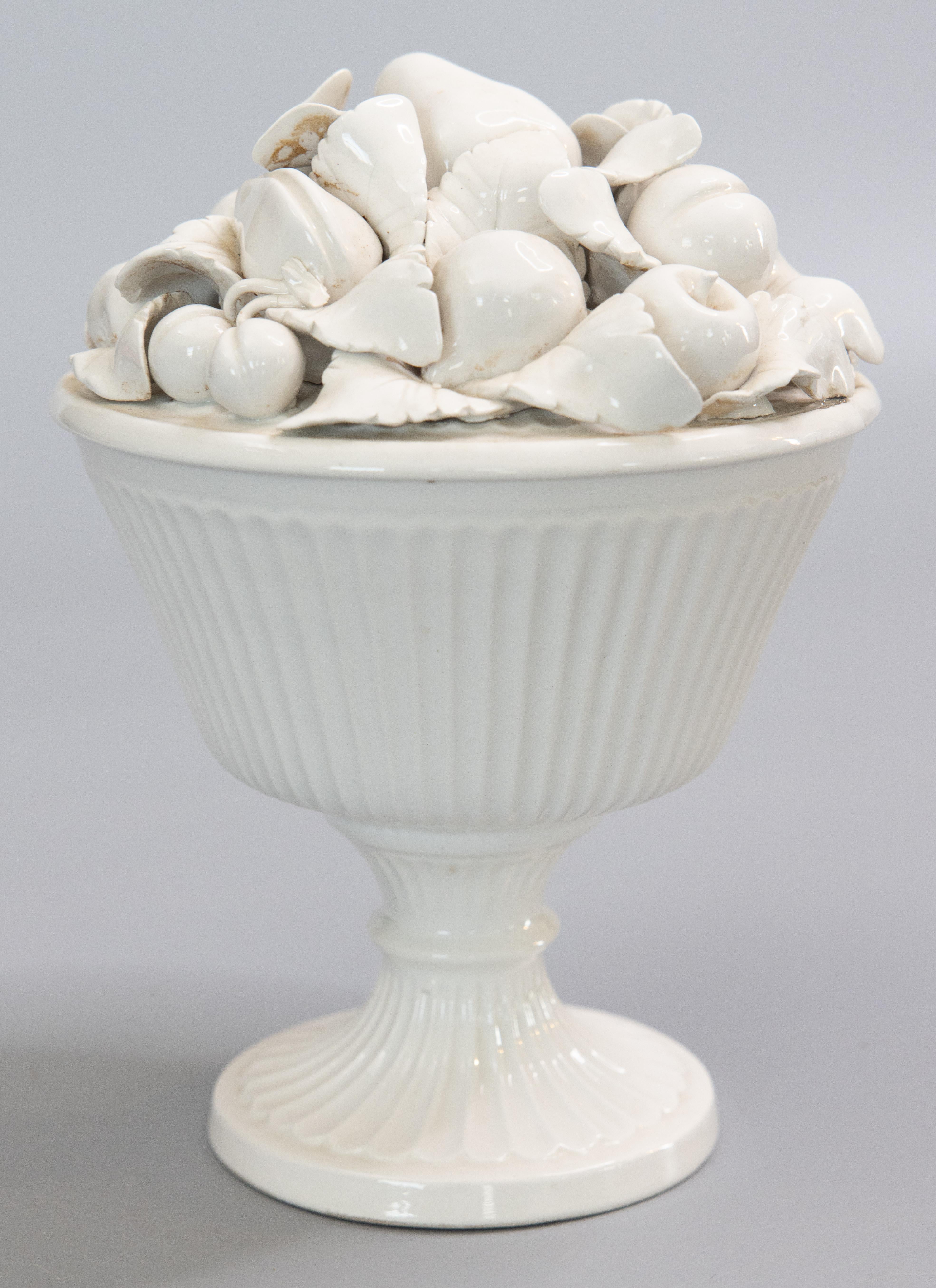 A lovely midcentury Italian Majolica white creamware porcelain fruit basket or topiary. Marked 