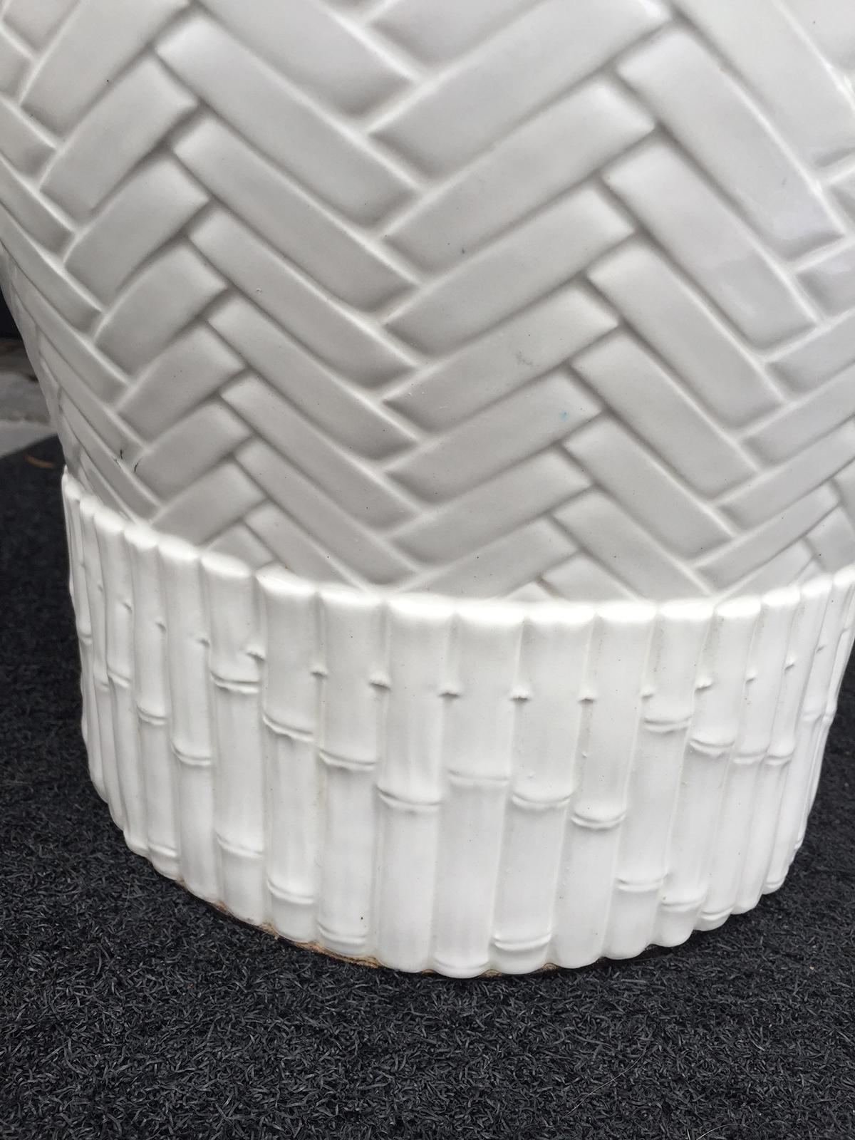 Mid-20th Century Italian White Faux Bamboo Porcelain Lamp 1