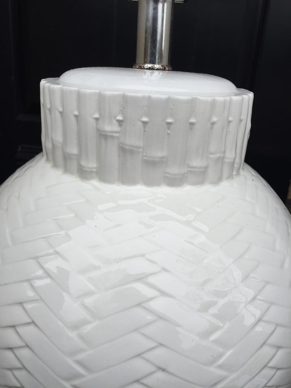 Mid-20th Century Italian White Faux Bamboo Porcelain Lamp 3