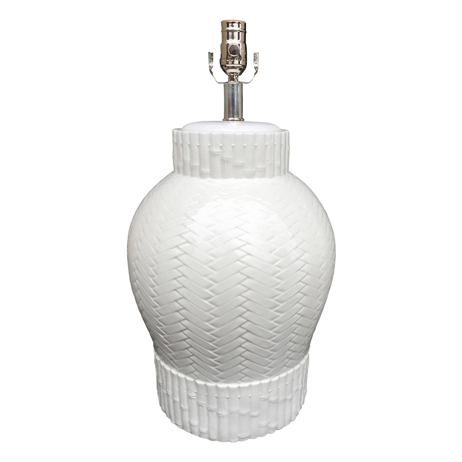 Mid-20th Century Italian White Faux Bamboo Porcelain Lamp