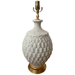 Mid-20th Century Italian White Pottery Lamp with Bubbly Texture, Giltwood Base