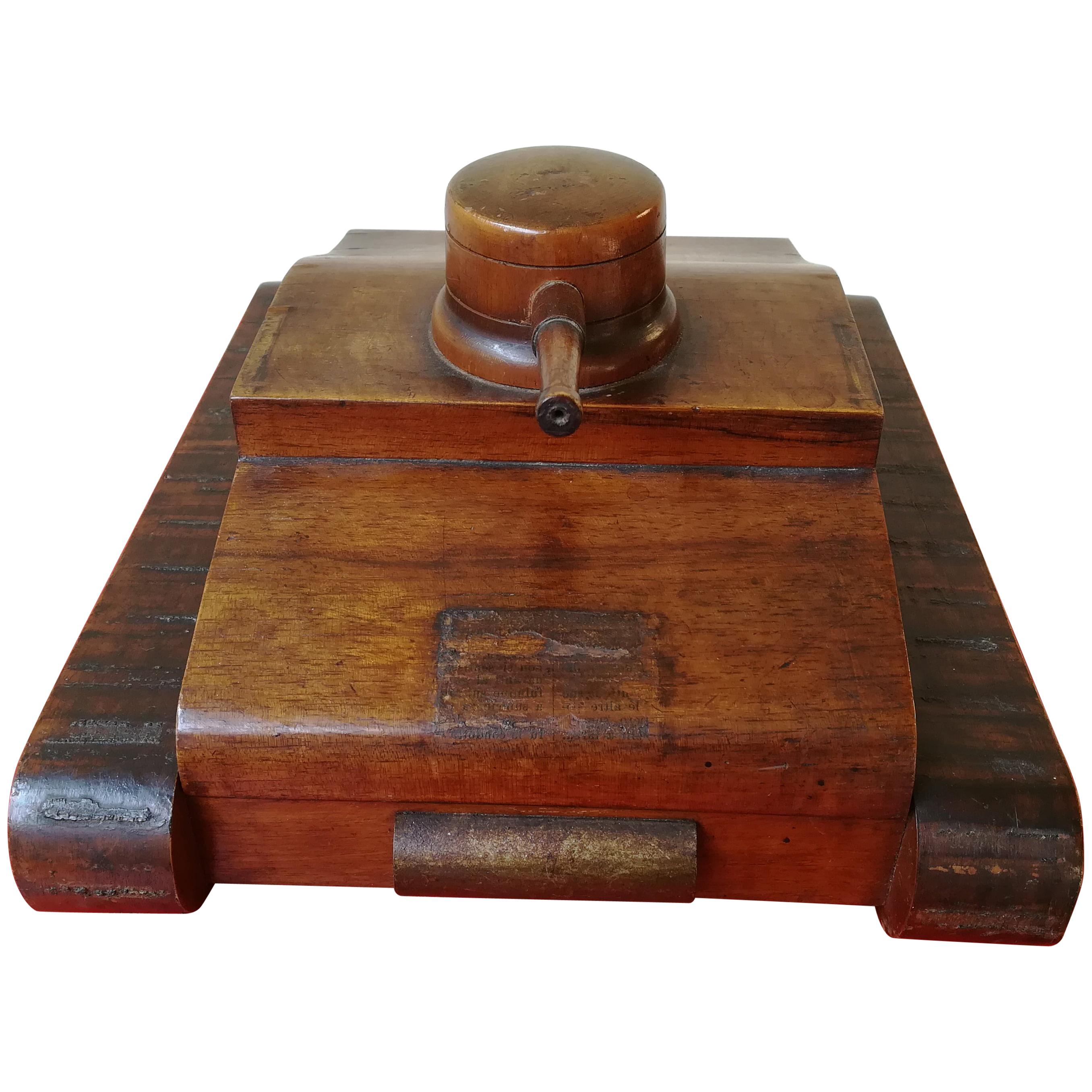 Mid-20th Century Italian Wood Box in a Shape of a Military Tank, 1940 For Sale