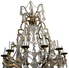 Lustre italien du milieu du 20e siècle en fer forgé et cristal de roche