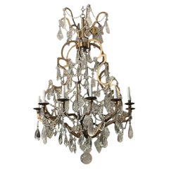 Mid-20th Century Italian Wrought-Iron Chandelier with Rock Crystal