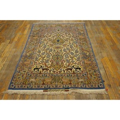 Mid 20th Century Ivory Medallion Floral Antique Isfahan Knotted Wool Carpet Rug