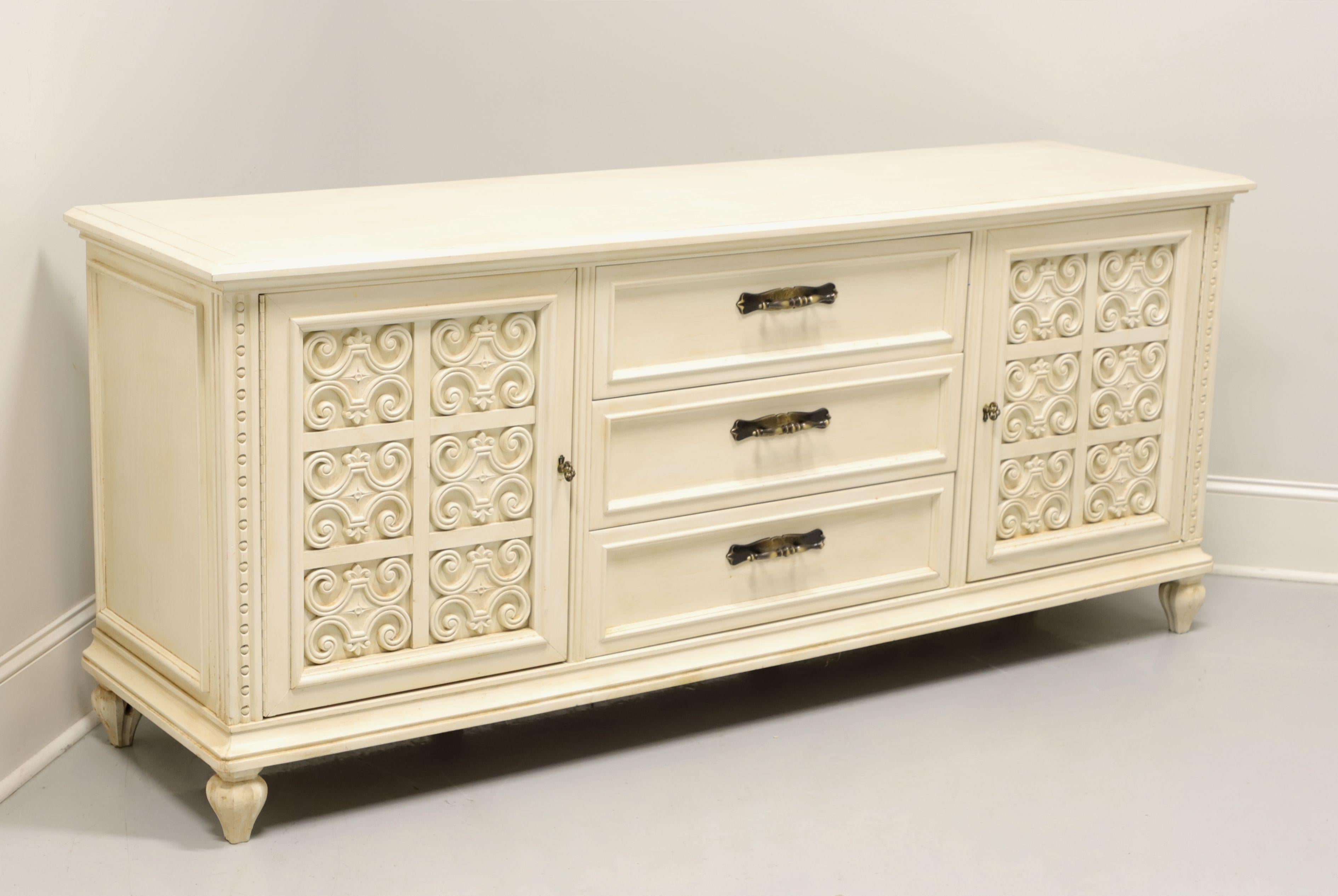 Mid 20th Century Ivory Painted Slightly Distressed Spanish Style Triple Dresser 5